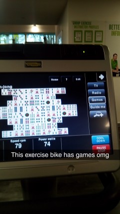 The gym I just joined has exercise bikes with TV radio and games omg <3