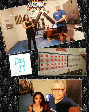 Day 27! Instead of doing yoga we did mobility and recovery from P90X2. Our weapon of torture is the