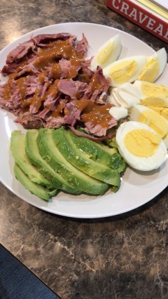 My Linner (lunch/dinner) for today. Not a recipe from Craveable Keto but my book is always on the co