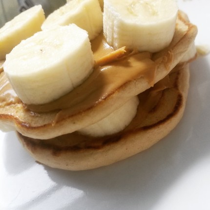 My breakfast is a kodiak pancake with PB and banana