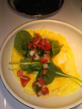 My omelet with my homemade salsa! Can't believe I forgot to use my egg whites lol happy Sunday every