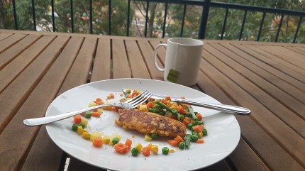 Lunch! Chicken tender and loads of veggies