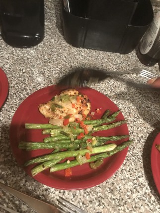 Chicken breast and asparagus for dinner cooked with air fryer