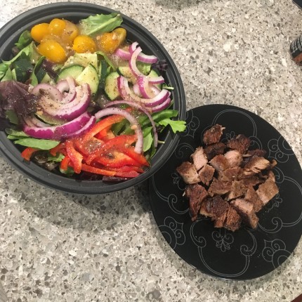 Steak and a huge salad for dinner tonight after a great workout!