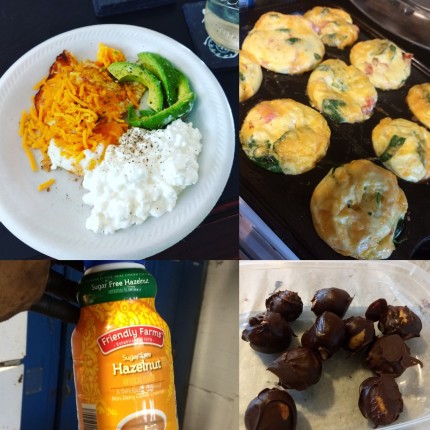 Eggs! Lots of eggs, I prep up a lot of hard boiled eggs. I try to make eggs muffins with veggies. I