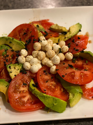 Tomato, avocado, mozzarella with balsamic vinegar and basil
