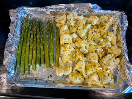 This roasted cauliflower was so good! Drizzled with olive oil and sprinkled with chopped garlic and