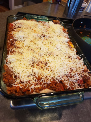 Just finished making a pan of Maria Emmerich's protein noodle lasagna. I will eat this for lunch al