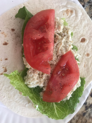 Lump crab meat salad on low carb wrap- great alternative to tuna!