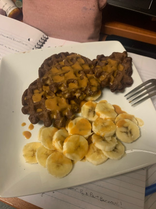 Got creative with breakfast today. All I have to cook with in my dorm is a mini waffle maker and Kod
