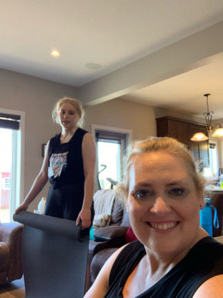 Daughter and I finishing Off the wall, Phase 3 workout 2.