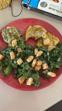 Tostones (air fried plantains) serenata (cod fish with avocado and who knows what my husband added l