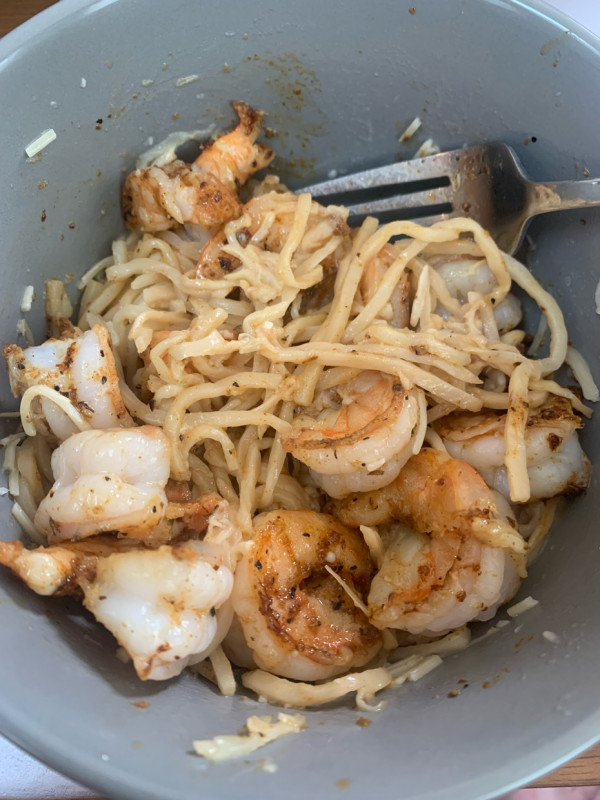 Lunch: Cajun Shrimp with Hearts of Palm pasta from Trader Joe’s.I was rooting for the pasta, but it’