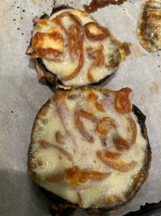 The other is my broiled portobello mushroom caps with marinara sauce, caramelized onions and provolo