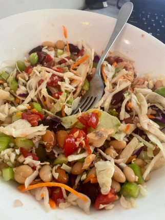 Haven’t moved much today. Working at the desk. But eating a healthy lunch.