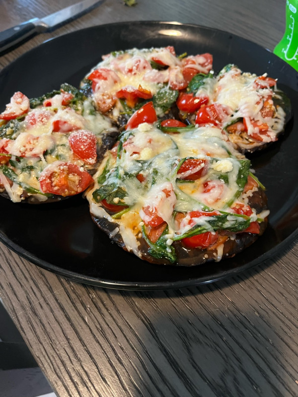 Pizza sliders on portobello mushroom caps. Veggies most for the win!