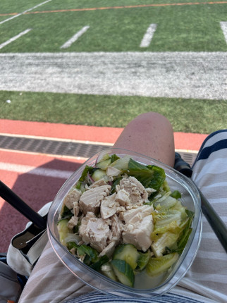 When you are on the road you have to plan in order to eat well-- tuna and salad at my daughters lacr