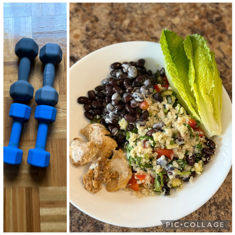 Dumbbells I only had a little chicken left so I added more beans to my lunch
