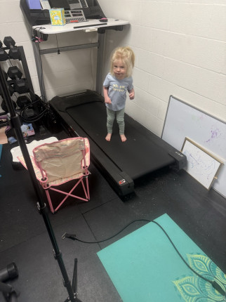 When someone gets up early you end up having a morning workout buddy. She’s dancing to Mikey Mouse a