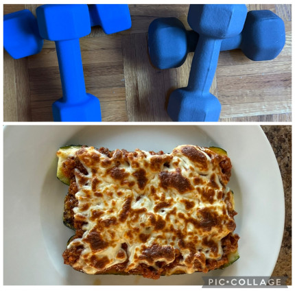 Dumbbells in the morningLunch : zucchini, meat sauce and cheese