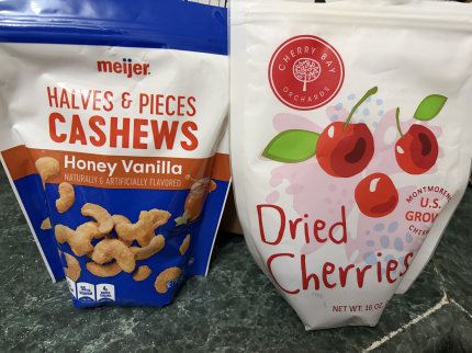 I love mixing these cashews with dried cherries
