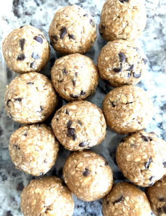 Protein balls! Oats, honey, peanut butter and a few mini chocolate chips.