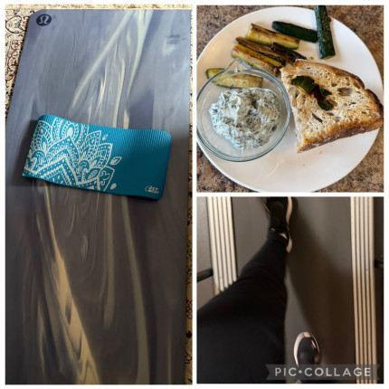 Yoga before i dropped off the kids to school .Lunch was smoked tofu sandwich.Treadmill after some wo