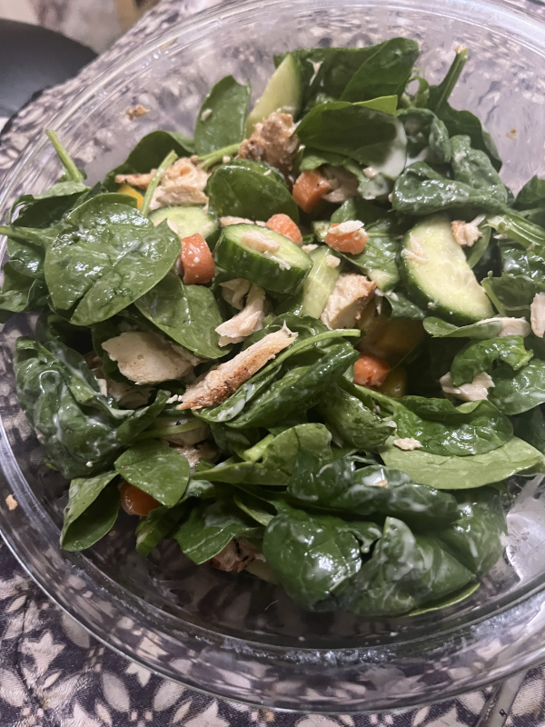 Spinach salad with my husband’s freshly caught cod