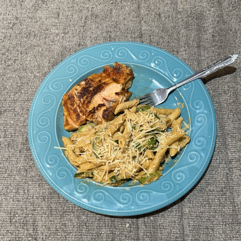 Blackened salmon pasta with sun-dried tomato cream sauce from Home Chef