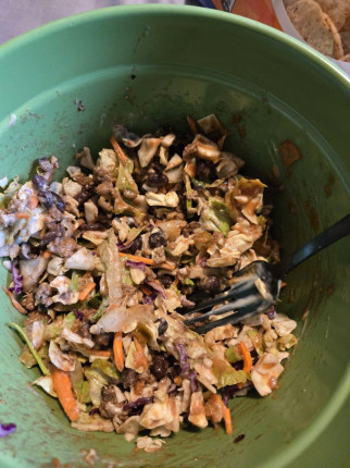 Doesn't look as good as it tastes! Taco salad with black beans and salsa