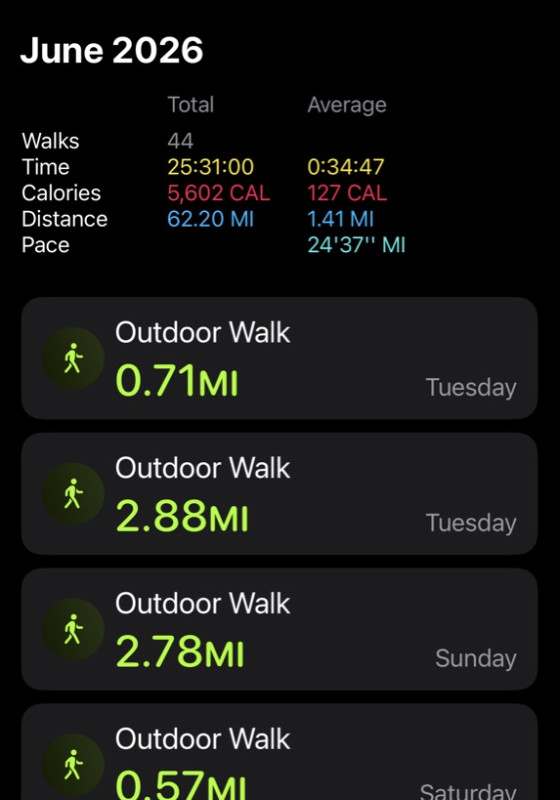 Just my walks for June! Not too shabby!!