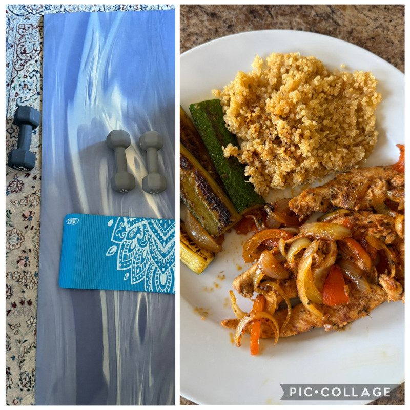 Great workout this morning Chicken breast , veggies and quinoa for lunch.