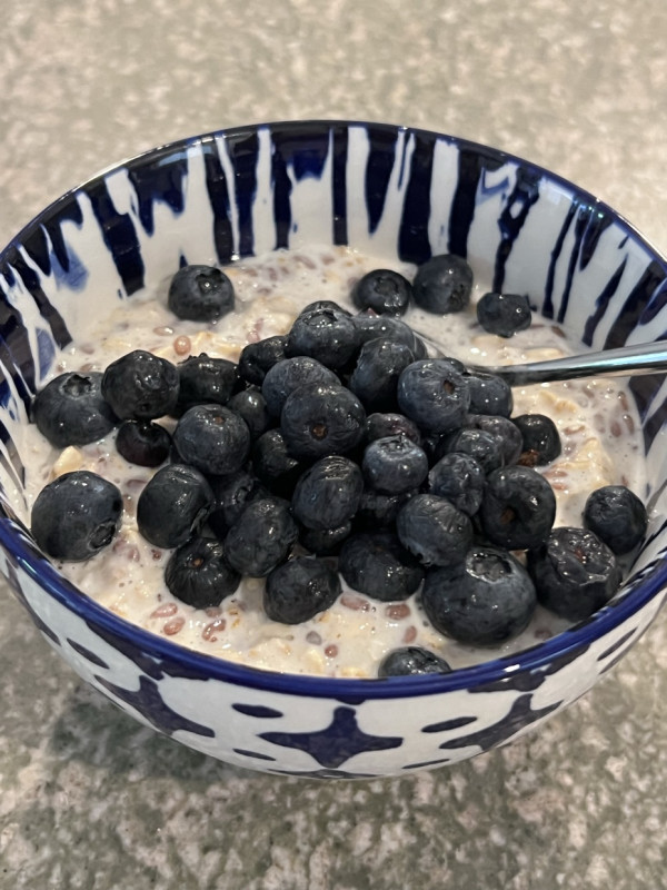 Per this week's nutritional challenge, I'd love to share my breakfast: a small bowl of blueberries a