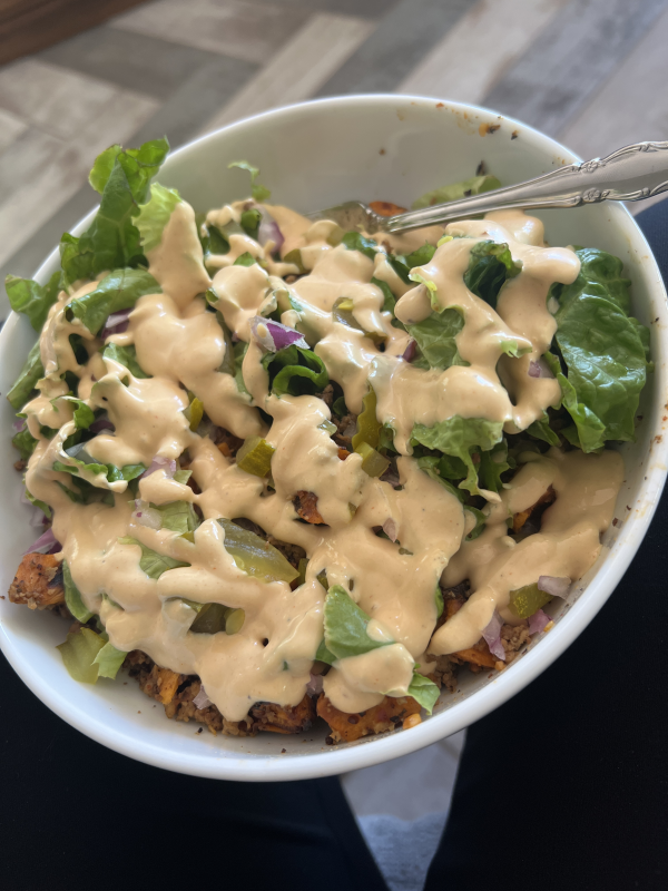 I love having sauce so I make this one myself for my hamburger bowl and use fat free Greek yogurt fo