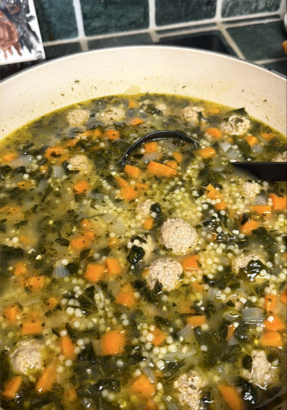 Made a batch of Italian wedding soup for lunch/ or dinner the rest of the week! Made with turkey mea