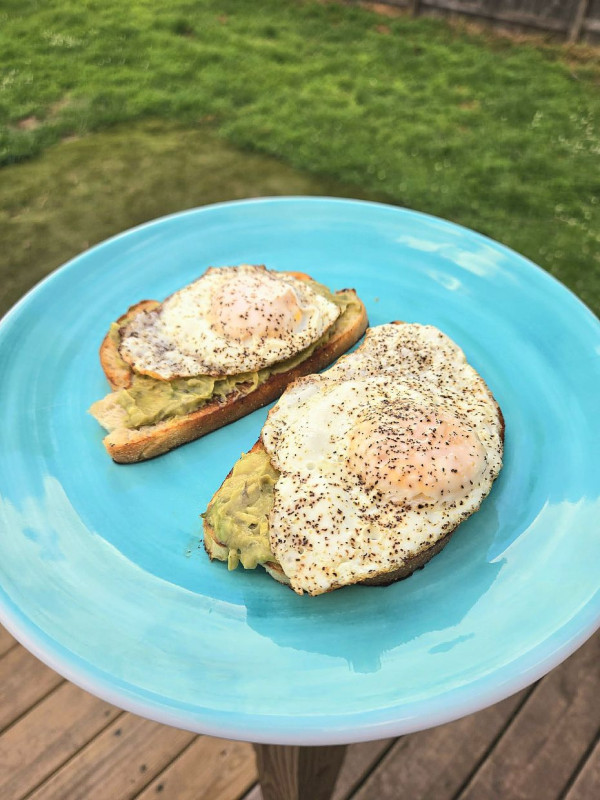 Breakfast today: avocado sourdough toast with eggs, yum! Personally eggs have always been one of my