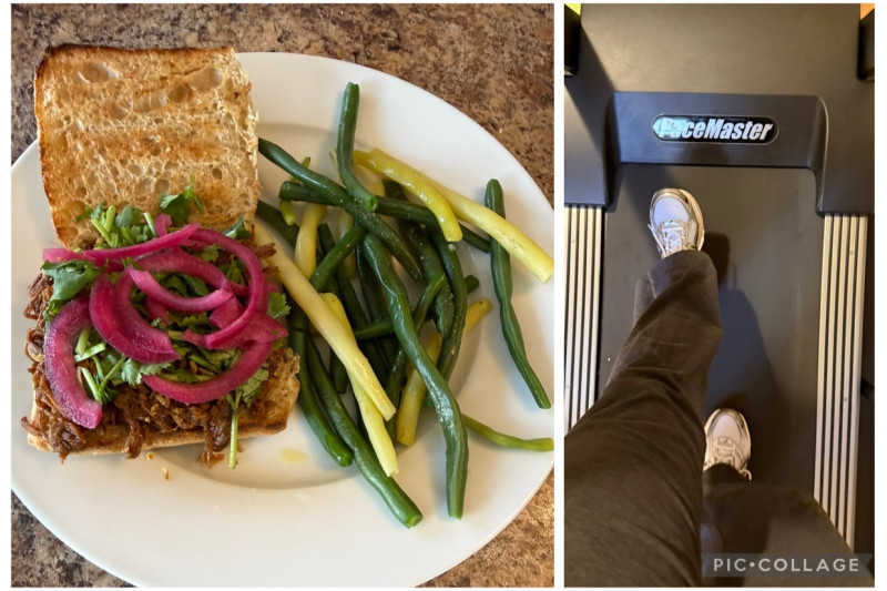 Dinner : pulled bbq beef sandwich with beansTreadmill