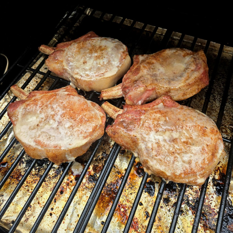 Dinner last night and tonight are smoked pork chops and we also paired them with sweet potatoes we b