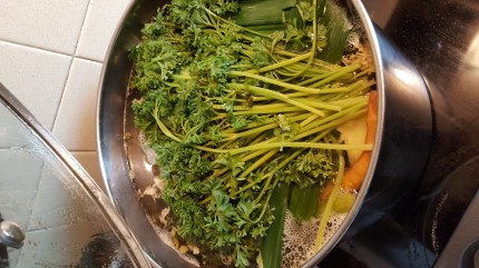 Great chicken and chicken broth.... take 2 whole chickens and place in large stockpot. Add enough w