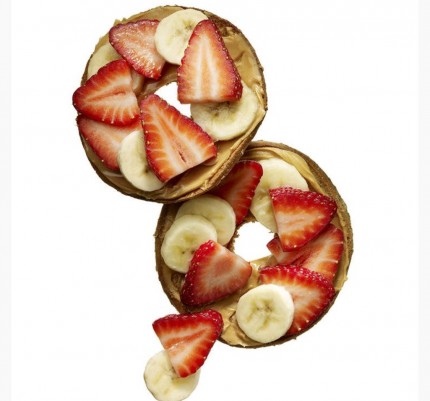 Breakfast Idea: Whole-grain bagel (thin) with almond butter, strawberries and bananas. Ingredients: