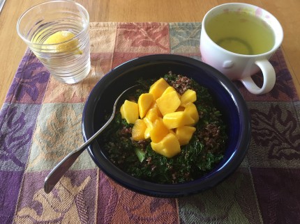 Today’s lunch: coconut kale quinoa with mangos. Third time I have made this, it’s that good. Took it
