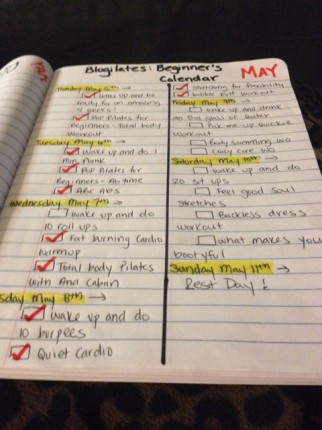 Beginner's workout week 1!! I love all the red checks! I need to make up the 10 roll ups I missed ye