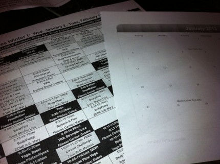 Filling in my calendar for planned workouts in January