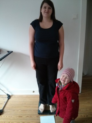 Weigh-in photo outtake: My daughter wanted the scale to herself, to "play"... ;)