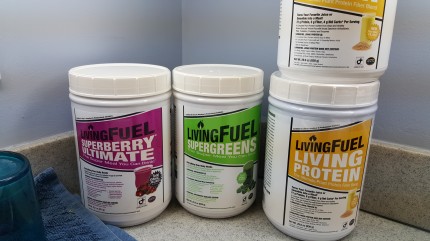 My arsenal of amino acids, enzymes, vitamins, protein, greens, berries. I add cucumbers, apple, bana