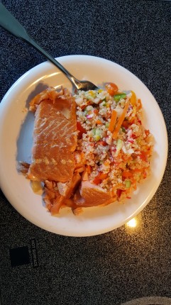 Why give the health food store big $$ when you can make it yourself? Cold Quinoa salad: all organic