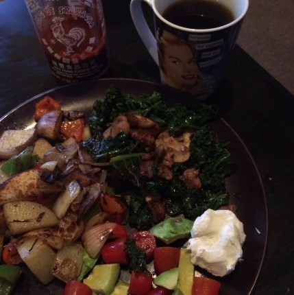 Went to make my morning scramble to discover I'm out of eggs! So I just threw together every veggie