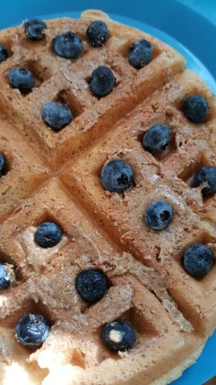 Kodiak cakes with almond butter and blueberries!
