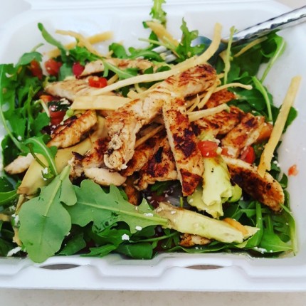 Amazing salad...mixed greensPico de galloDiced avocadoA few tortilla crispsSliced grilled chickenCes