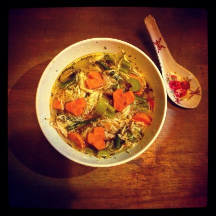 Homemade Organic Chicken and Garden Vegetable Soup.